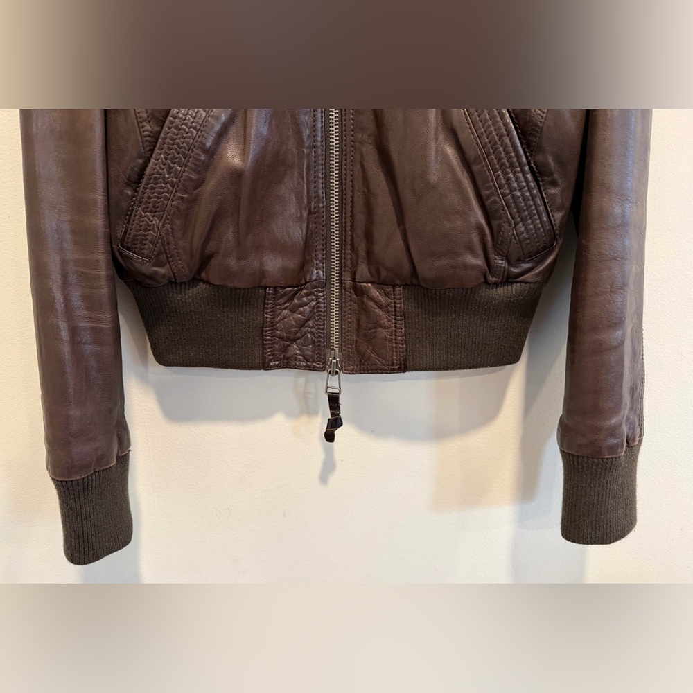 SOLD Miss Top Gun Brown Leather Bomber Jacket Size L Fully Lined - Picture 2 of 10